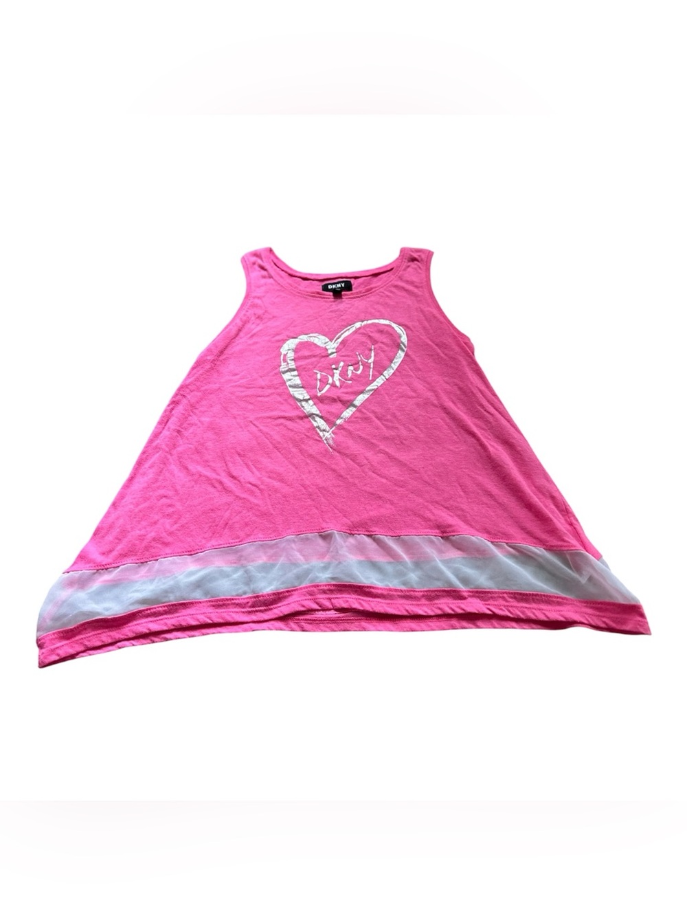 💙3/$15🆕DKNY Pink Tank Top with Silver Heart & White Stripe
